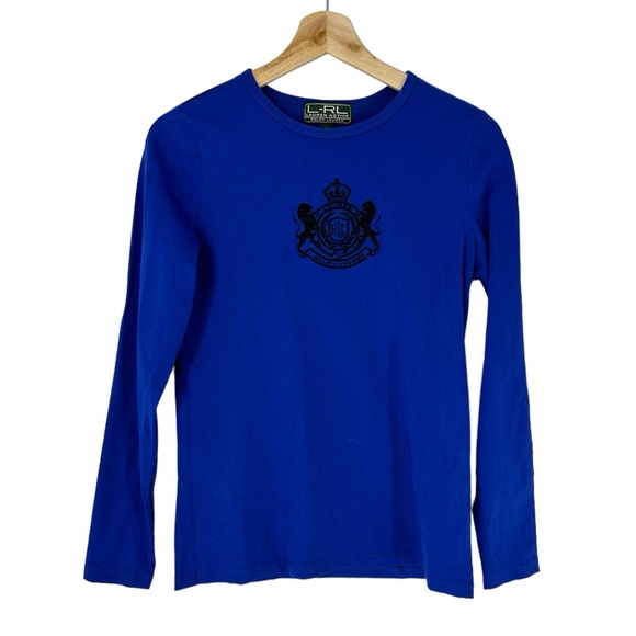 Lauren Active Ralph Lauren Embroidered Crest Blue Long Sleeve Cotton Shirt - Picture 1 of 6